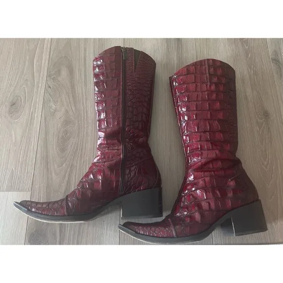 Donald J. Pliner Red Croc-Embossed Boots