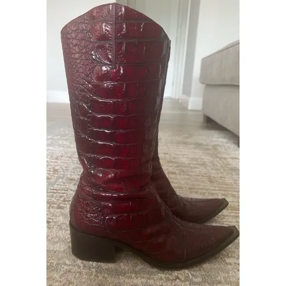 Donald J. Pliner Red Croc-Embossed Boots