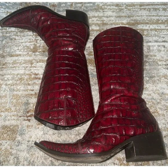 Donald J. Pliner Red Croc-Embossed Boots