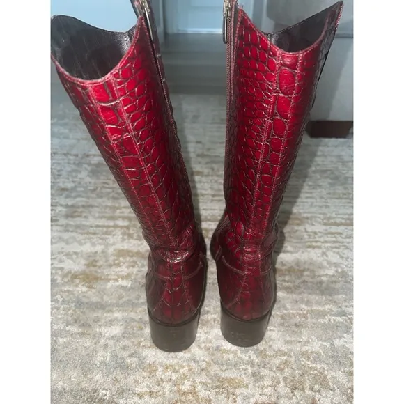 Donald J. Pliner Red Croc-Embossed Boots