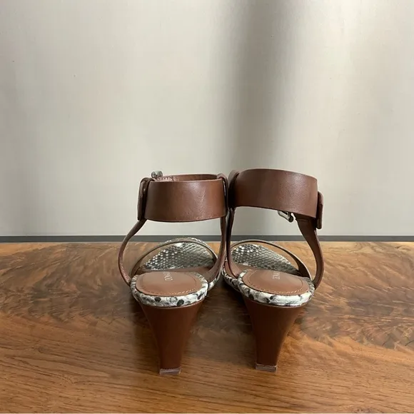Donald J Pliner Tan Snake Print Leather Wedge Sandal, New in Box