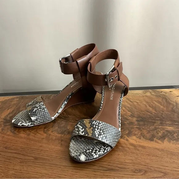 Donald J Pliner Tan Snake Print Leather Wedge Sandal, New in Box