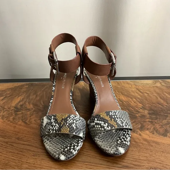 Donald J Pliner Tan Snake Print Leather Wedge Sandal, New in Box