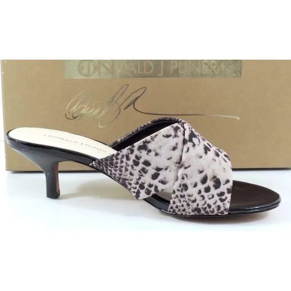 Donald J Pliner Vayane Slide On Kitten Heel Sandals Natural Mesh Snake