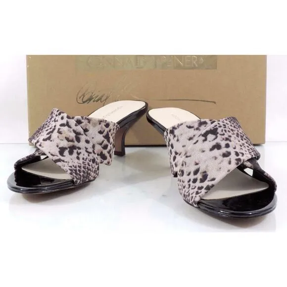 Donald J Pliner Vayane Slide On Kitten Heel Sandals Natural Mesh Snake