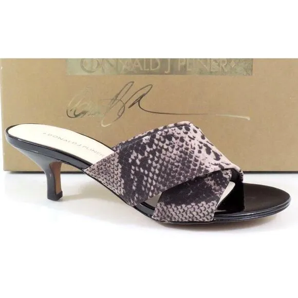 Donald J Pliner Vayane Slide On Kitten Heel Sandals Natural Mesh Snake