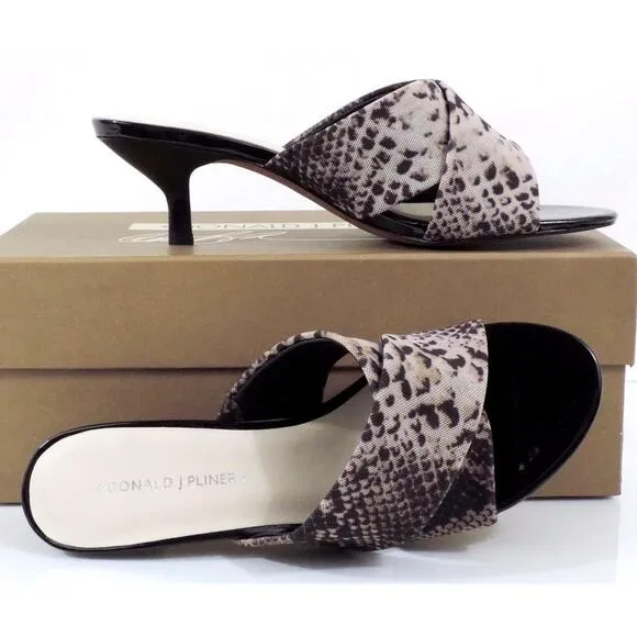 Donald J Pliner Vayane Slide On Kitten Heel Sandals Natural Mesh Snake