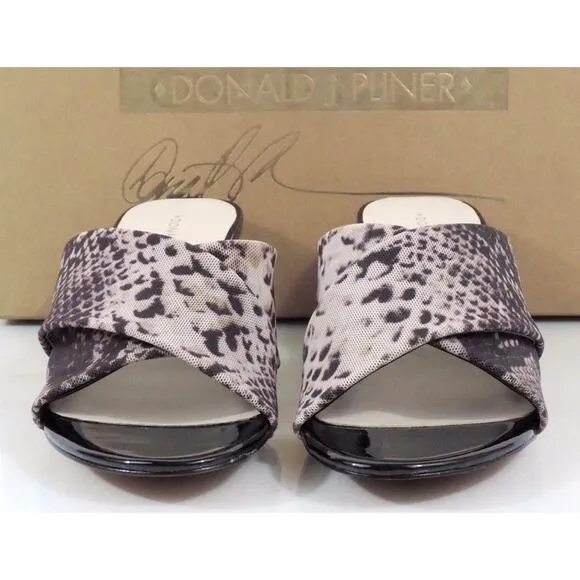 Donald J Pliner Vayane Slide On Kitten Heel Sandals Natural Mesh Snake