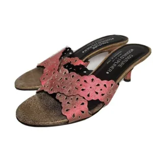 Donald J Pliner Women sandals Slide On Kitten Heel pink bronze metallic Sz 7 new