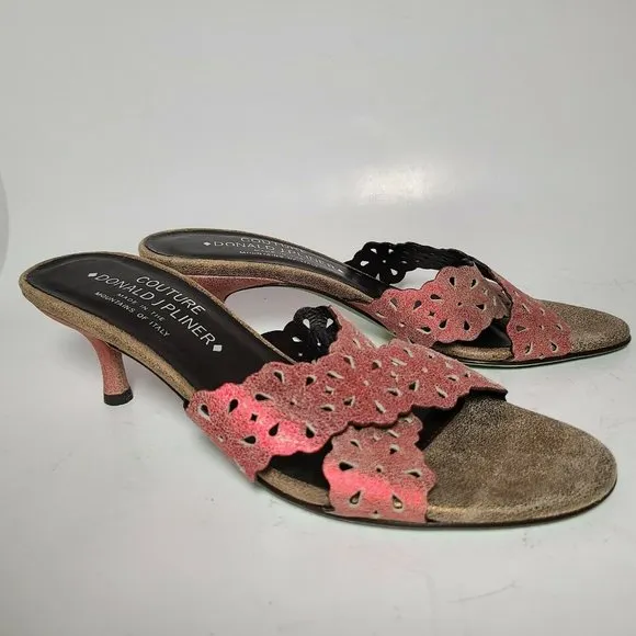 Donald J Pliner Women sandals Slide On Kitten Heel pink bronze metallic Sz 7 new