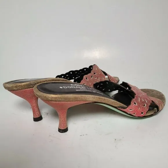 Donald J Pliner Women sandals Slide On Kitten Heel pink bronze metallic Sz 7 new