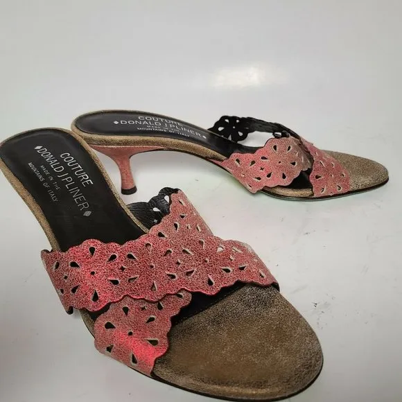 Donald J Pliner Women sandals Slide On Kitten Heel pink bronze metallic Sz 7 new