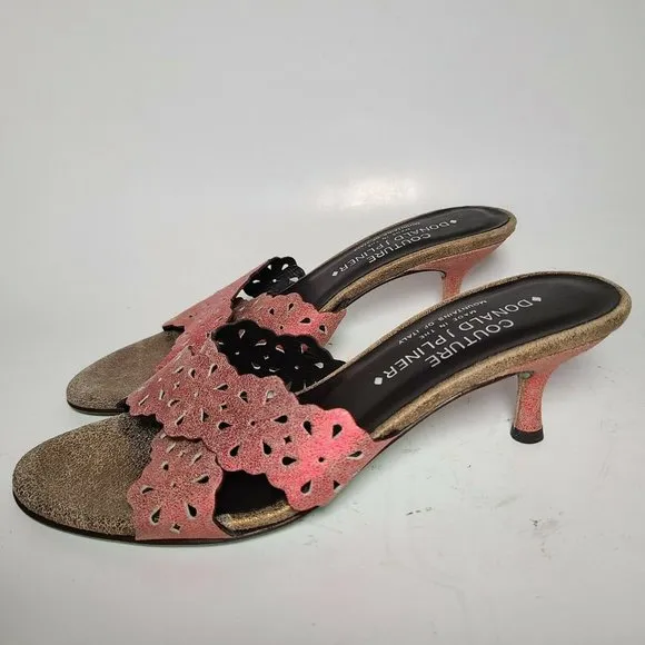 Donald J Pliner Women sandals Slide On Kitten Heel pink bronze metallic Sz 7 new