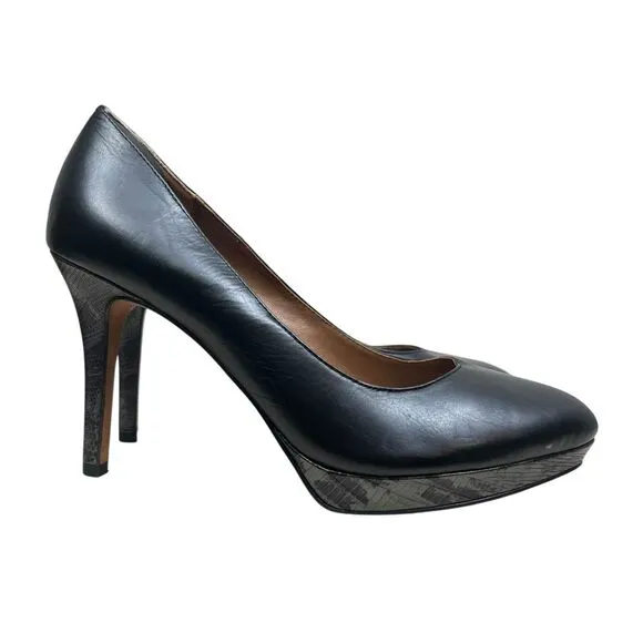 Donald J Pliner Womens Stiletto Platform Pumps Black‎ Leather Snake Heel Sz 8M