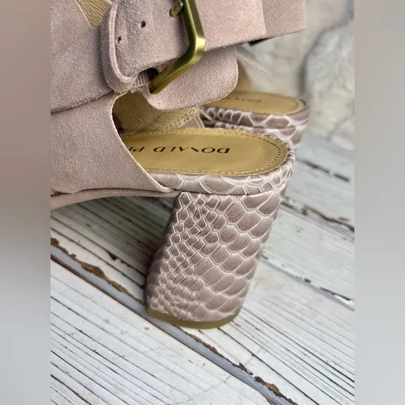 Donald Pliner Geneva Mauve Suede Snakeskin Embossed Leather Block Heel Sandals