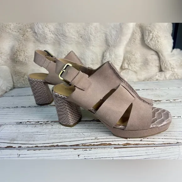 Donald Pliner Geneva Mauve Suede Snakeskin Embossed Leather Block Heel Sandals