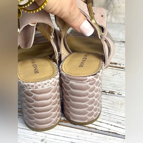 Donald Pliner Geneva Mauve Suede Snakeskin Embossed Leather Block Heel Sandals