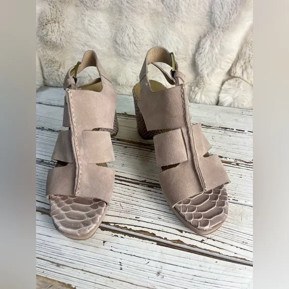 Donald Pliner Geneva Mauve Suede Snakeskin Embossed Leather Block Heel Sandals