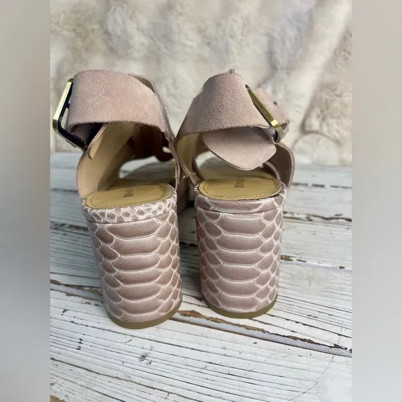 Donald Pliner Geneva Mauve Suede Snakeskin Embossed Leather Block Heel Sandals