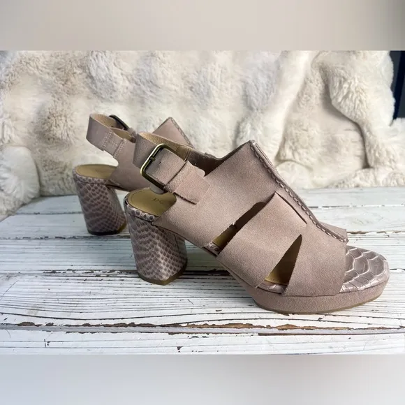 Donald Pliner Geneva Mauve Suede Snakeskin Embossed Leather Block Heel Sandals