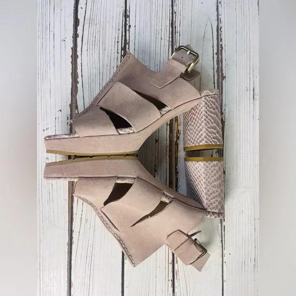 Donald Pliner Geneva Mauve Suede Snakeskin Embossed Leather Block Heel Sandals