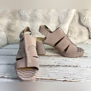 Donald Pliner Geneva Mauve Suede Snakeskin Embossed Leather Block Heel Sandals