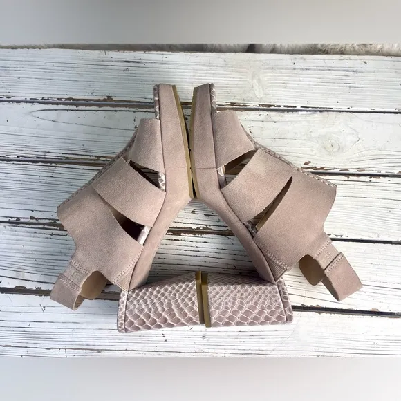 Donald Pliner Geneva Mauve Suede Snakeskin Embossed Leather Block Heel Sandals
