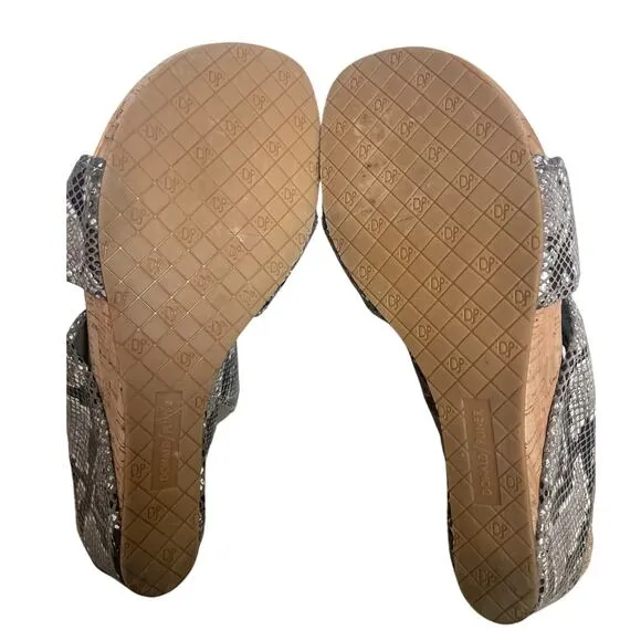 Donald Pliner Metallic Snake Print Leather Wedge-Heel Sandals Size 11