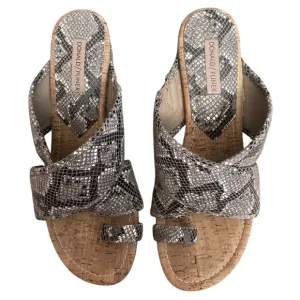 Donald Pliner Metallic Snake Print Leather Wedge-Heel Sandals Size 11