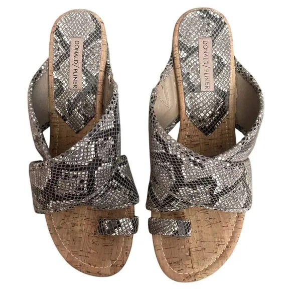 Donald Pliner Metallic Snake Print Leather Wedge-Heel Sandals Size 11