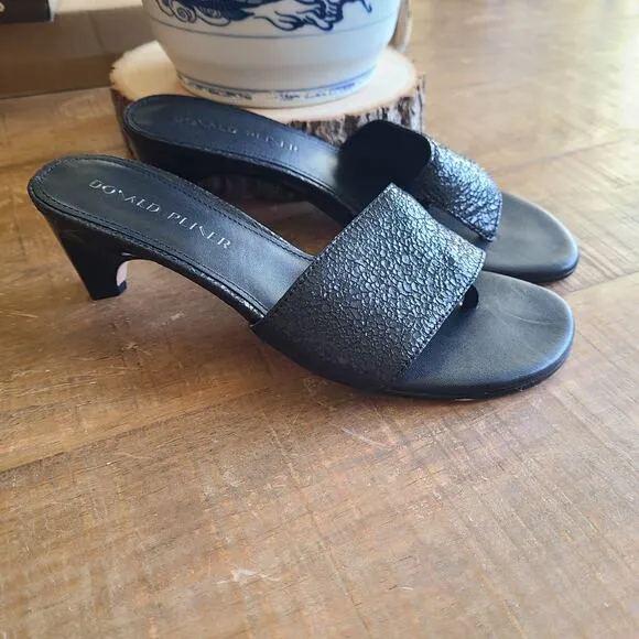 Donald Pliner NEW Vimm Pebbled Black Leather Slide Sandals Sz 7 M Short Heel NEW