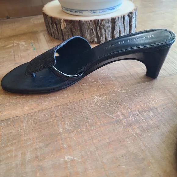 Donald Pliner NEW Vimm Pebbled Black Leather Slide Sandals Sz 7 M Short Heel NEW