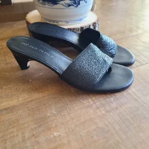 Donald Pliner NEW Vimm Pebbled Black Leather Slide Sandals Sz 7 M Short Heel NEW