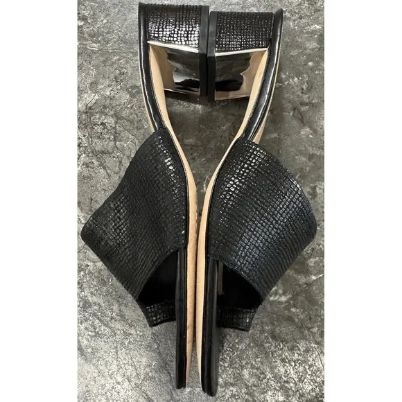 Donald Pliner Womens Melros Block Heel Sandals Pebbled Metallic Black Leather 11