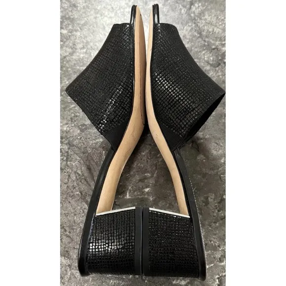 Donald Pliner Womens Melros Block Heel Sandals Pebbled Metallic Black Leather 11