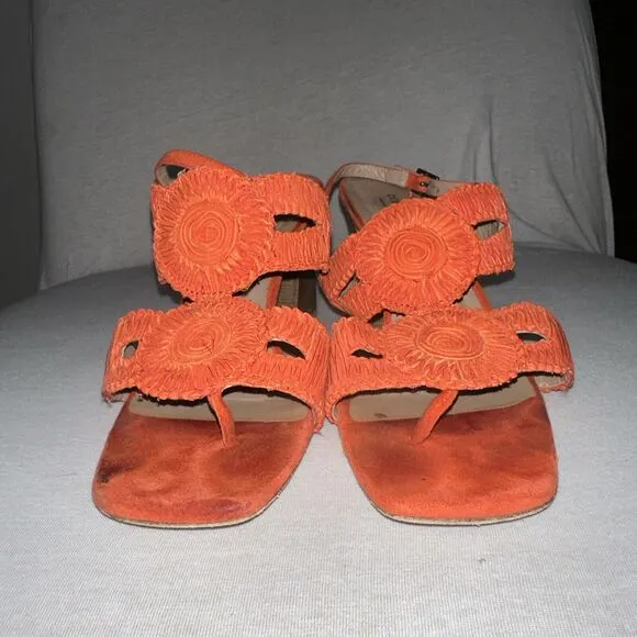 Donald Pliner Women's Shoes Orange Suede Open Toe High Block Heel Size 10
