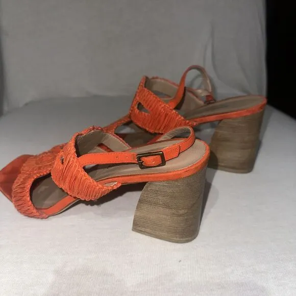 Donald Pliner Women's Shoes Orange Suede Open Toe High Block Heel Size 10