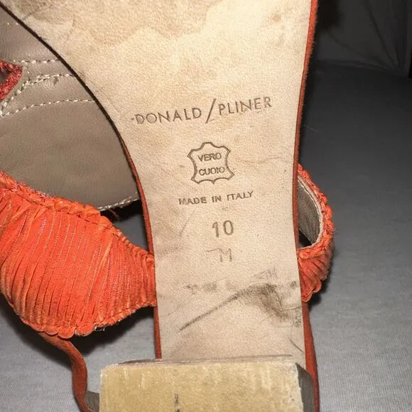 Donald Pliner Women's Shoes Orange Suede Open Toe High Block Heel Size 10