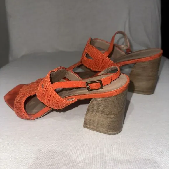 Donald Pliner Women's Shoes Orange Suede Open Toe High Block Heel Size 10