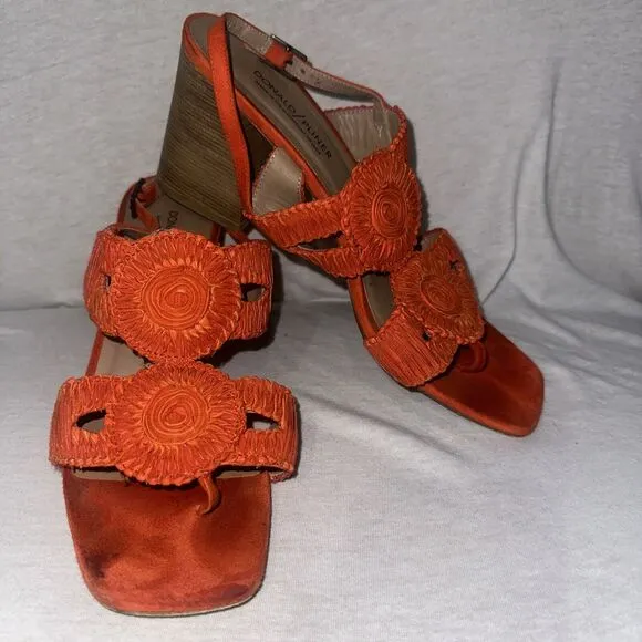 Donald Pliner Women's Shoes Orange Suede Open Toe High Block Heel Size 10