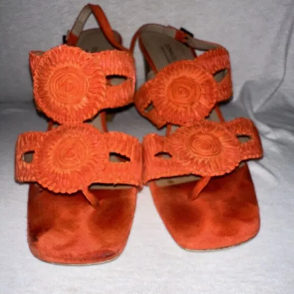 Donald Pliner Women's Shoes Orange Suede Open Toe High Block Heel Size 10