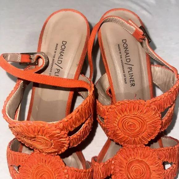 Donald Pliner Women's Shoes Orange Suede Open Toe High Block Heel Size 10