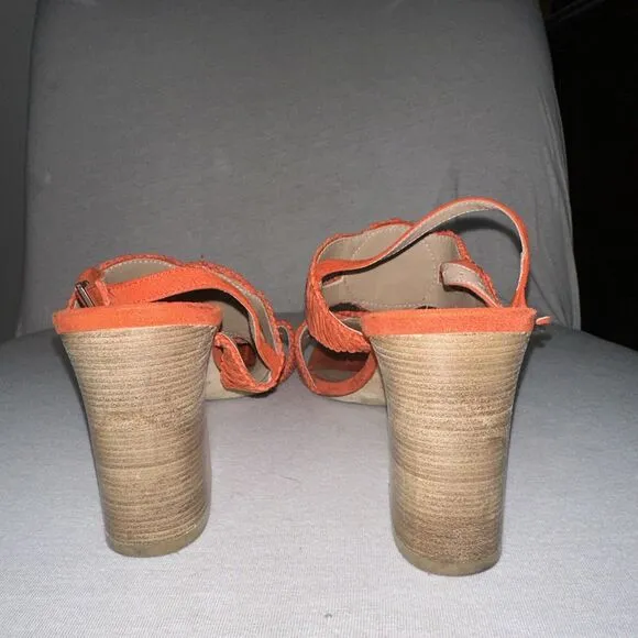 Donald Pliner Women's Shoes Orange Suede Open Toe High Block Heel Size 10