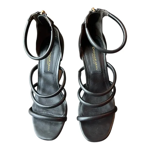 Donna Karan NY Black Wedge Sandals with Ankle Strap, Sz: 7