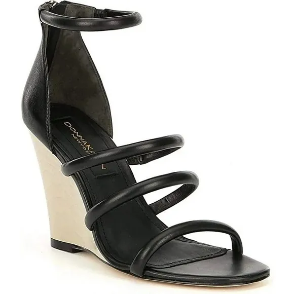 Donna Karan NY Black Wedge Sandals with Ankle Strap, Sz: 7