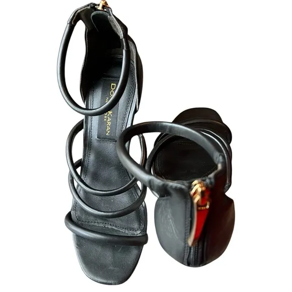 Donna Karan NY Black Wedge Sandals with Ankle Strap, Sz: 7