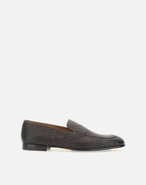 Doucals Braidy Leather Loafers i Dark Brown