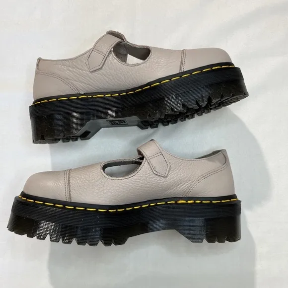 Dr Martens Bethan Pisa Leather Platform Mary Jane Shoes Vintage Taupe Sz. 9