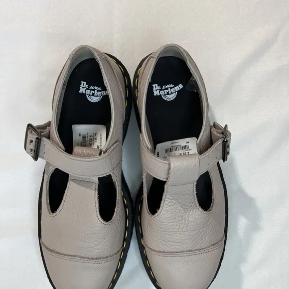 Dr Martens Bethan Pisa Leather Platform Mary Jane Shoes Vintage Taupe Sz. 9
