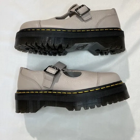 Dr Martens Bethan Pisa Leather Platform Mary Jane Shoes Vintage Taupe Sz. 9